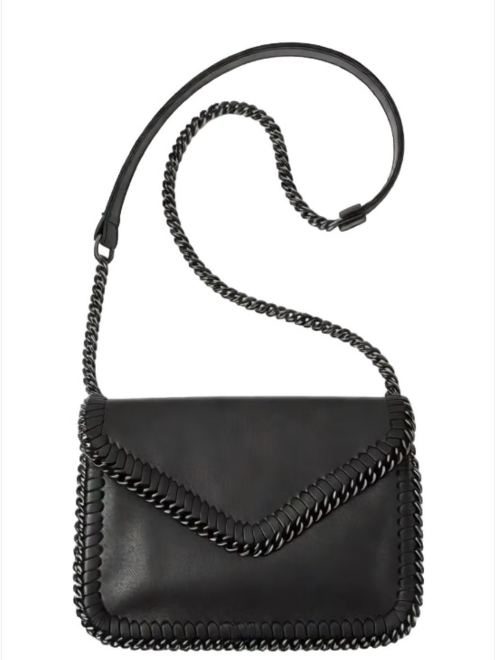 Sondra Roberts Black Chain-Trim Leather Crossbody